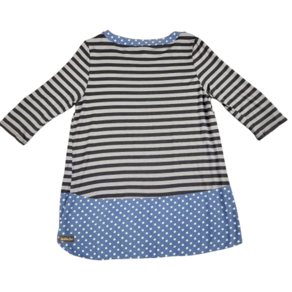 Matilda Jane Striped Polka Dot Tunic Top Small Blue Gray Roll Tab Sleeve Boho - Picture 3 of 9